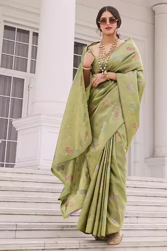 Olive koper silk zari weaving designer saree