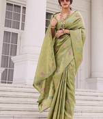 Olive koper silk zari weaving designer saree