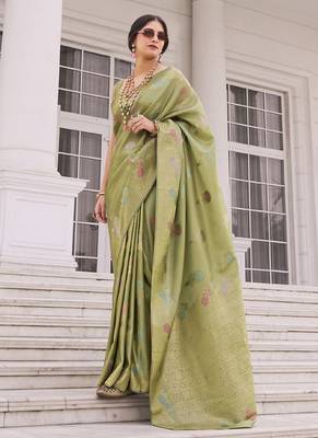 Olive koper silk zari weaving designer saree 2