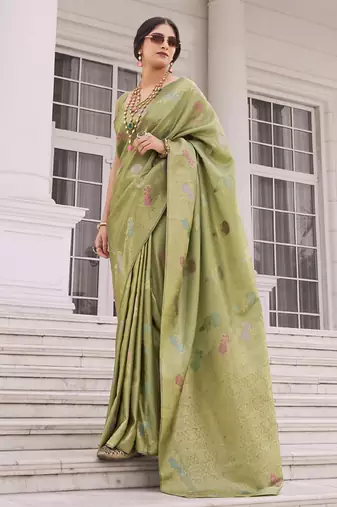 Olive koper silk zari weaving designer saree