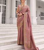 Rose pink koper silk zari weaving designer saree
