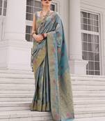 Gray koper silk zari weaving designer saree