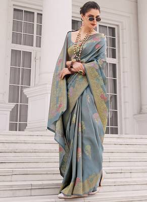 Gray koper silk zari weaving designer saree 2