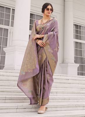 Lavender koper silk zari weaving designer saree 1