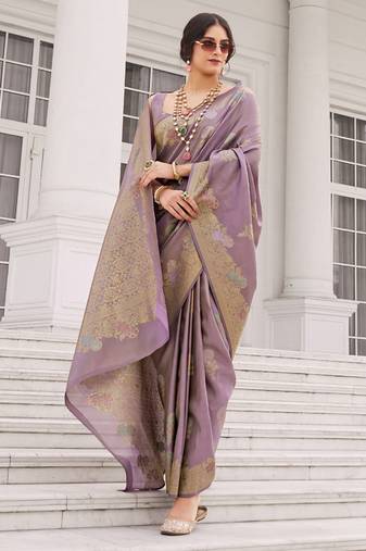 Lavender koper silk zari weaving designer saree