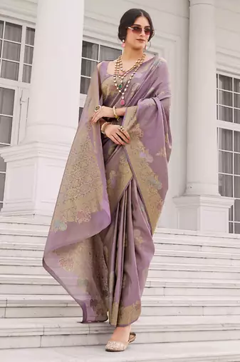 Lavender koper silk zari weaving designer saree