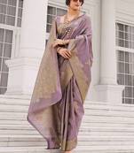 Lavender koper silk zari weaving designer saree