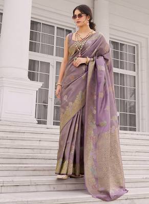 Lavender koper silk zari weaving designer saree 2