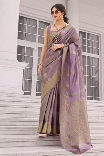 Lavender koper silk zari weaving designer saree