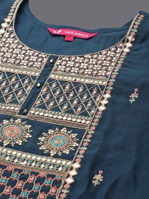 Ethnic Motifs Embroidered Straight Kurta & Trousers With Dupatta 2