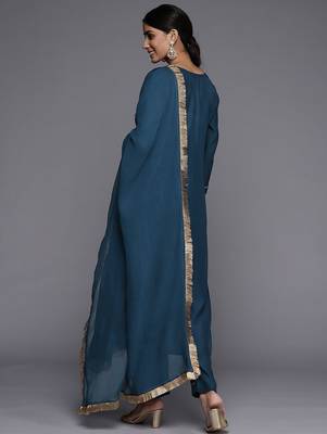 Ethnic Motifs Embroidered Straight Kurta & Trousers With Dupatta 6