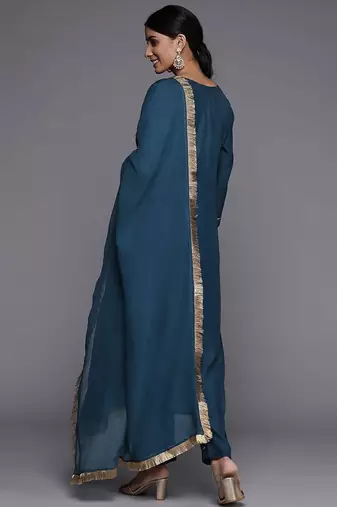 Ethnic Motifs Embroidered Straight Kurta & Trousers With Dupatta