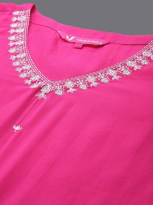 Floral Embroidered V-Neck Flared Sleeves Straight Kurta With Trousers & Dupatta 2