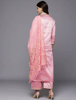 Women Woven Design Gotta Patti Kurta with Trousers & With Dupatta 7