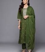 Embroidered Sequinned Kurta With Trousers & Dupatta