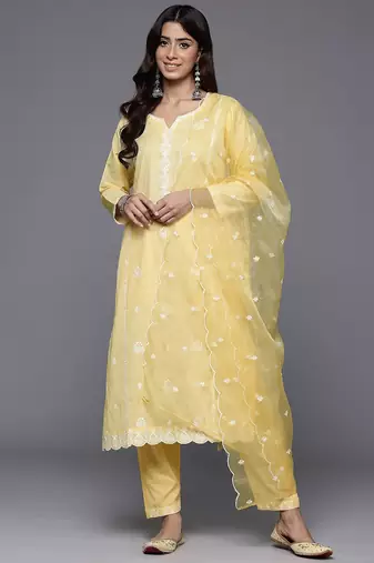 Ethnic Motifs Embroidered Thread Work Pure Cotton Kurta With Trousers & Dupatta