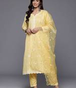 Ethnic Motifs Embroidered Thread Work Pure Cotton Kurta With Trousers & Dupatta