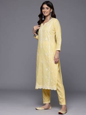 Ethnic Motifs Embroidered Thread Work Pure Cotton Kurta With Trousers & Dupatta 6