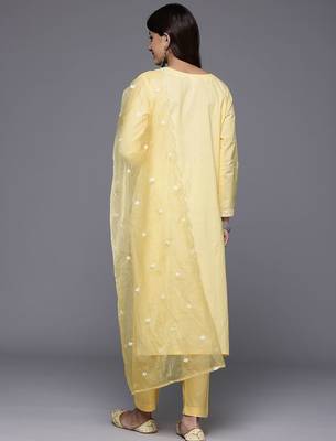 Ethnic Motifs Embroidered Thread Work Pure Cotton Kurta With Trousers & Dupatta 7