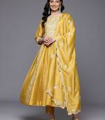 Floral Embroidered Thread Work Kurta With Trousers & Dupatta