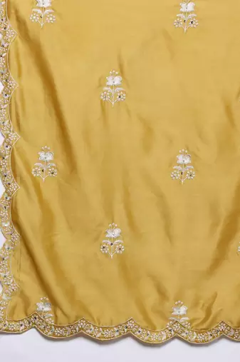 Floral Embroidered Thread Work Kurta With Trousers & Dupatta