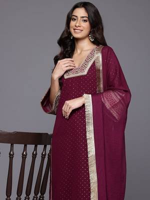 Women Gotta Patti Embroidered Silk Georgette Kurta with Trousers & Dupatta 2