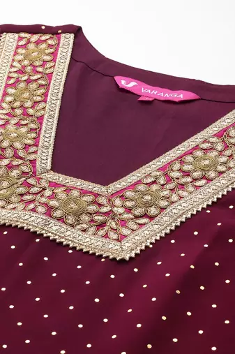 Women Gotta Patti Embroidered Silk Georgette Kurta with Trousers & Dupatta