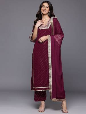 Women Gotta Patti Embroidered Silk Georgette Kurta with Trousers & Dupatta 1