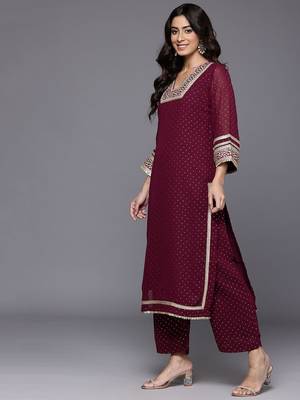 Women Gotta Patti Embroidered Silk Georgette Kurta with Trousers & Dupatta 6