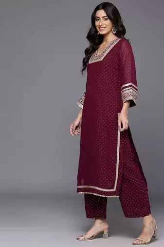 Women Gotta Patti Embroidered Silk Georgette Kurta with Trousers & Dupatta