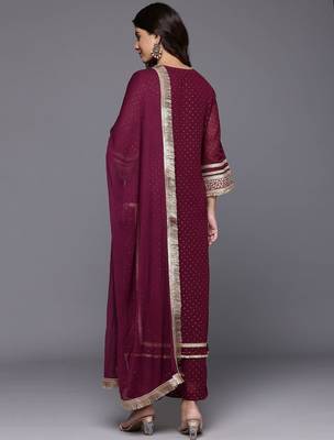 Women Gotta Patti Embroidered Silk Georgette Kurta with Trousers & Dupatta 7