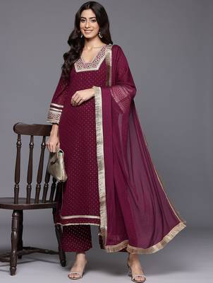 Women Gotta Patti Embroidered Silk Georgette Kurta with Trousers & Dupatta 8