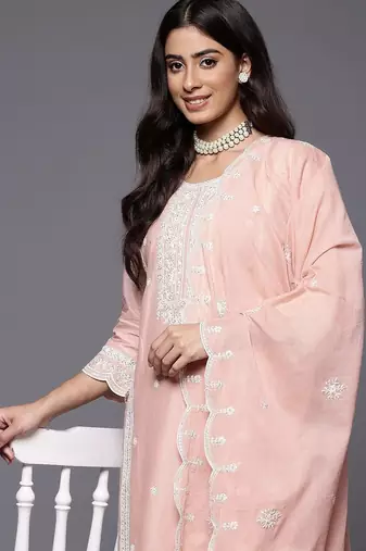 Women Embroidered Pure Cotton Kurta with Trousers & Dupatta