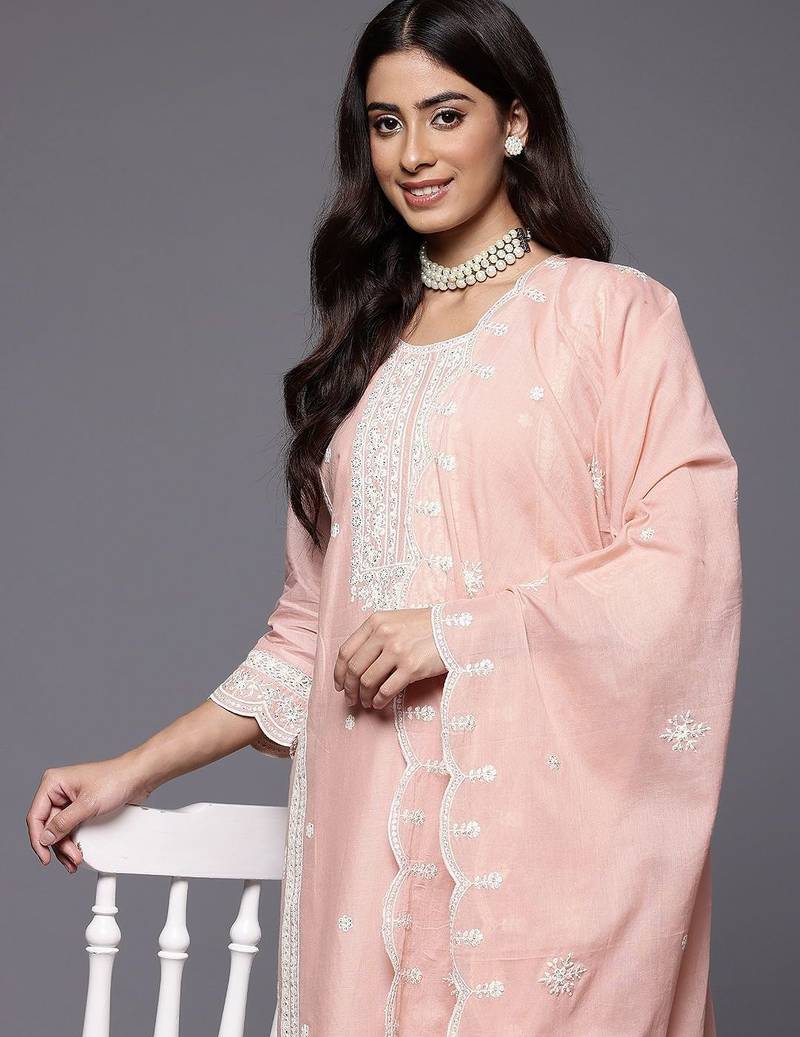 Women Embroidered Pure Cotton Kurta with Trousers & Dupatta