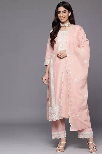 Women Embroidered Pure Cotton Kurta with Trousers & Dupatta