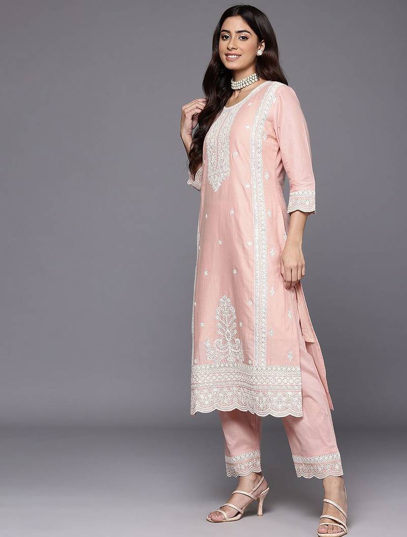 Women Embroidered Pure Cotton Kurta with Trousers & Dupatta