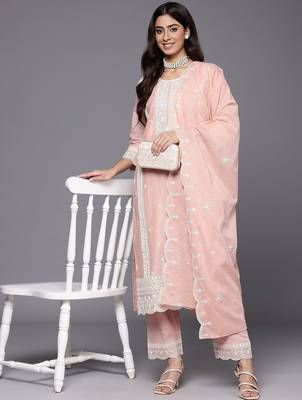 Women Embroidered Pure Cotton Kurta with Trousers & Dupatta 8