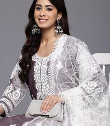 Floral Embroidered Thread Work Kurta With Palazzos & Dupatta