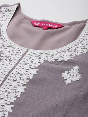 Floral Embroidered Thread Work Kurta With Palazzos & Dupatta 3