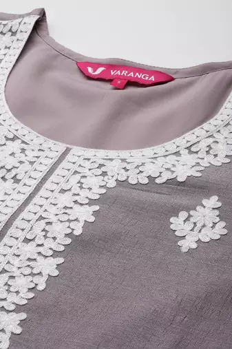 Floral Embroidered Thread Work Kurta With Palazzos & Dupatta