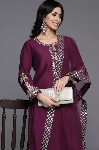 Ethnic Motifs Embroidered Zari Kurta with Trousers & Dupatta