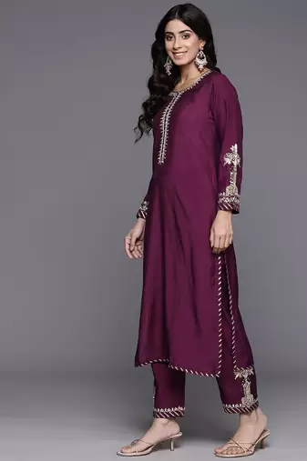 Ethnic Motifs Embroidered Zari Kurta with Trousers & Dupatta