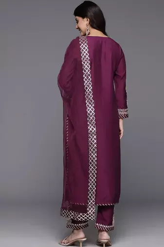 Ethnic Motifs Embroidered Zari Kurta with Trousers & Dupatta