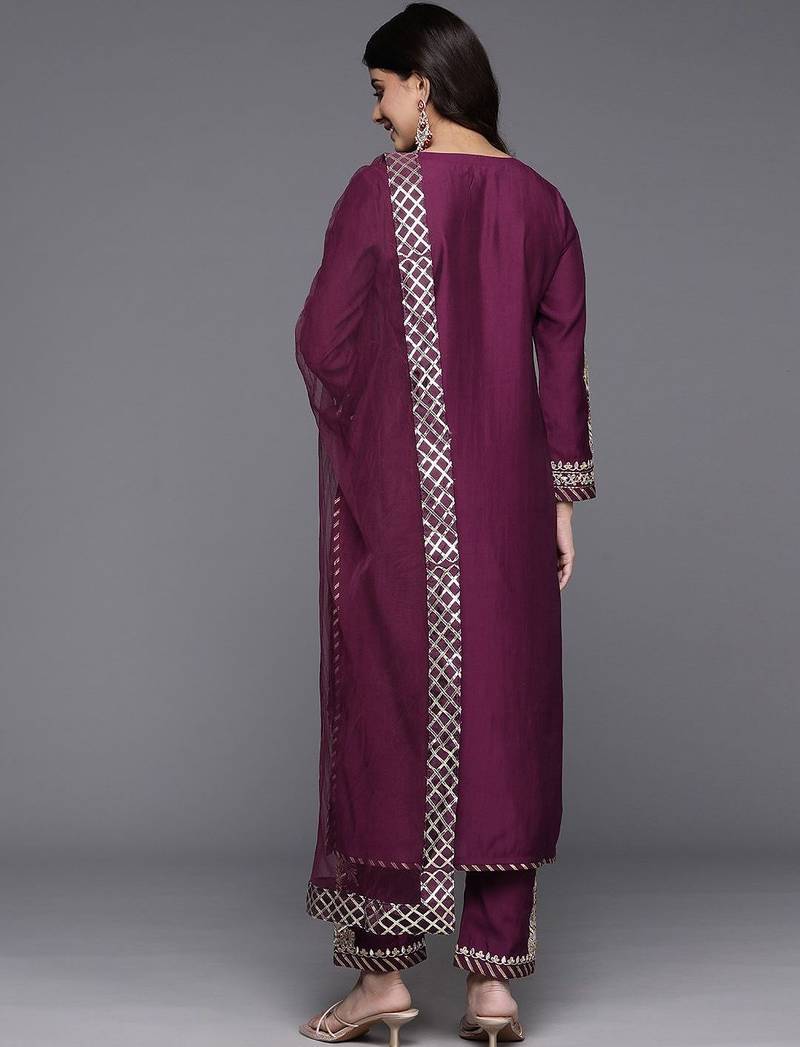 Ethnic Motifs Embroidered Zari Kurta with Trousers & Dupatta