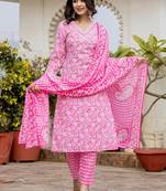Paisley Printed Regular Thread Work Kurta with Trousers & With Dupatta