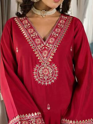 Ethnic Motifs Yoke Design Regular Thread Work Kurta with Trousers & With Dupatta 7