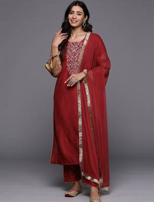 Ethnic Motifs Embroidered Regular Kurta with Trousers & With Dupatta 1