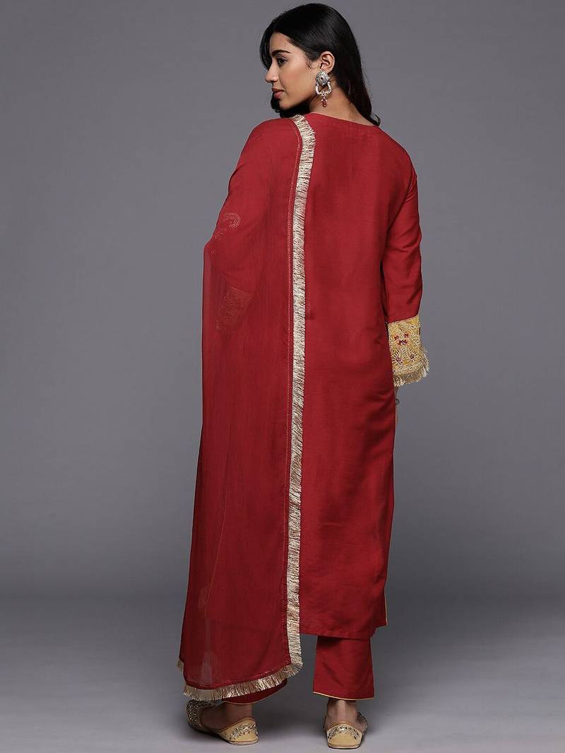 Ethnic Motifs Embroidered Regular Kurta with Trousers & With Dupatta