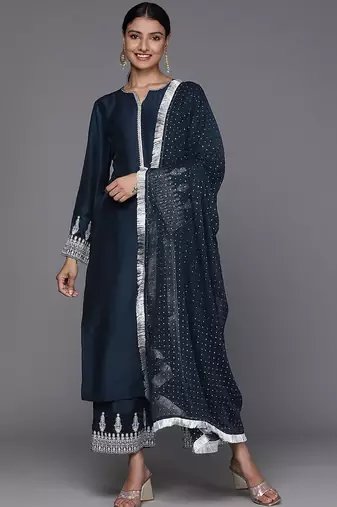 Ethnic Motifs Embroidered Regular Kurta with Trousers & With Dupatta