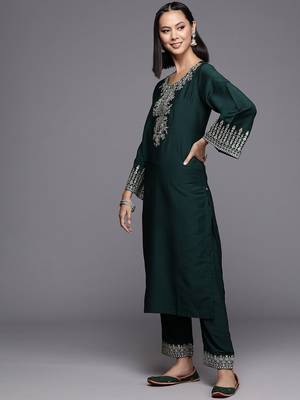 Ethnic Motifs Embroidered Regular Kurta with Trousers & With Dupatta 5